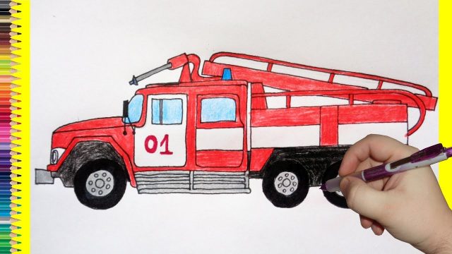 Как нарисовать пожарную машину или пожарного. 100 рисунков