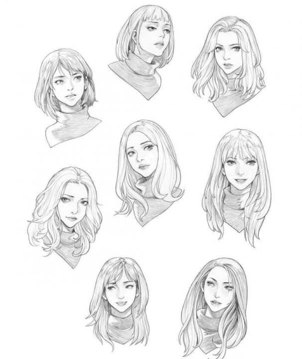 Как нарисовать волосы девушки. 60 карандашным рисунков